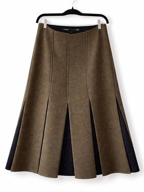 Proenza Schouler Olive and Black A-Line Panel Skirt